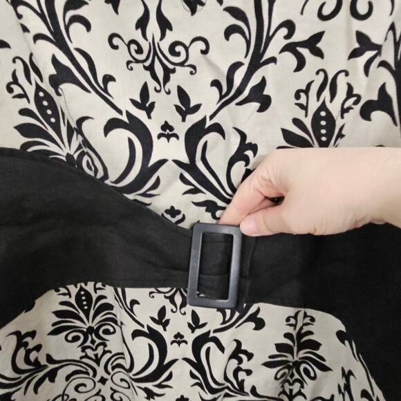 LIZ CLAIBORNE Belted Linen Sleeveless Sheath Dress Damask Print Size 10 - Picture 3 of 6